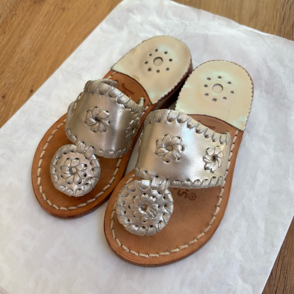 Jack Rogers, Kids Platinum Leather Sandals, US 9
